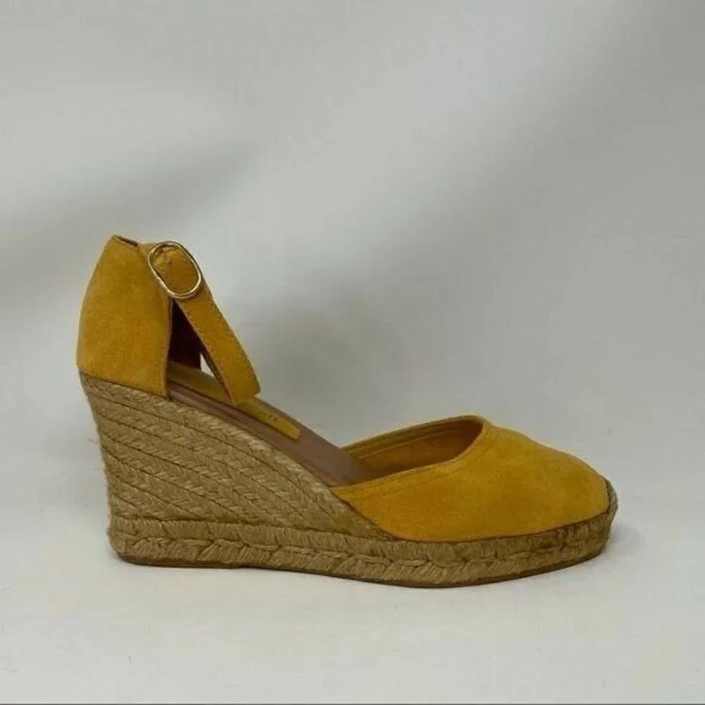 Jeffrey Campbell Sandals Wedge Heels Yellow Suede Espadrille EU 40 Size 10 9.5